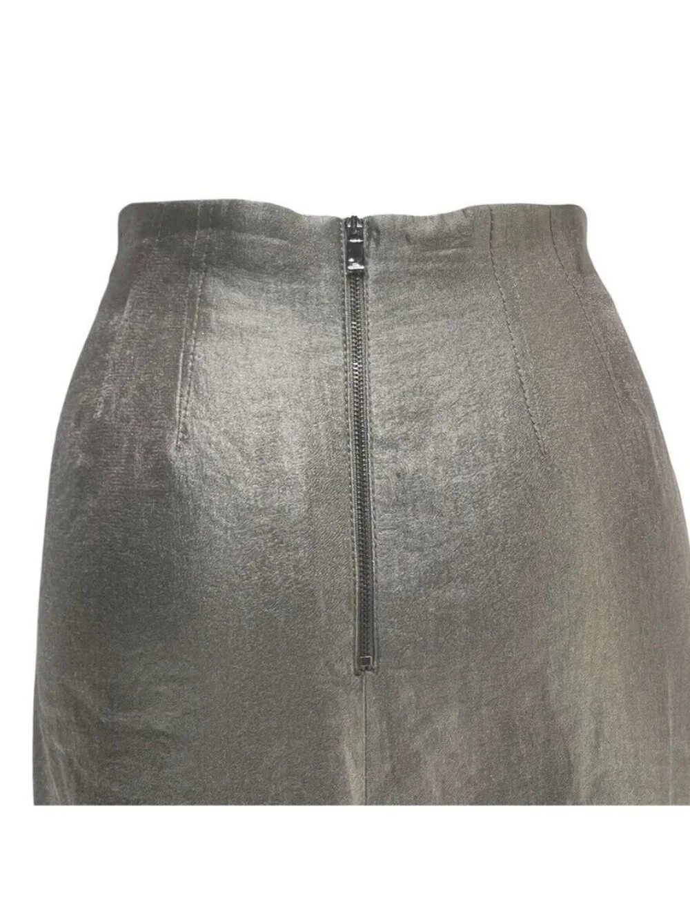 Gray Metallic Pencil Skirt With Back Zipper Closure & Subtle Sheen